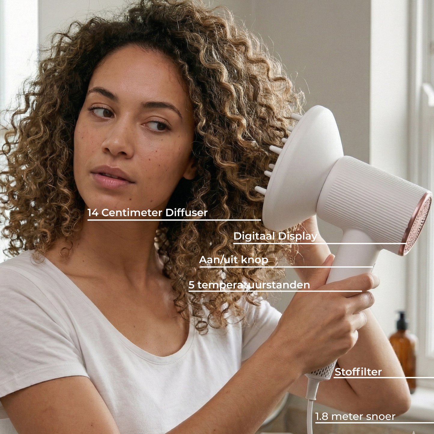 AVENZO FÖHN MET GRATIS XL DIFFUSER - WIT/ROZE