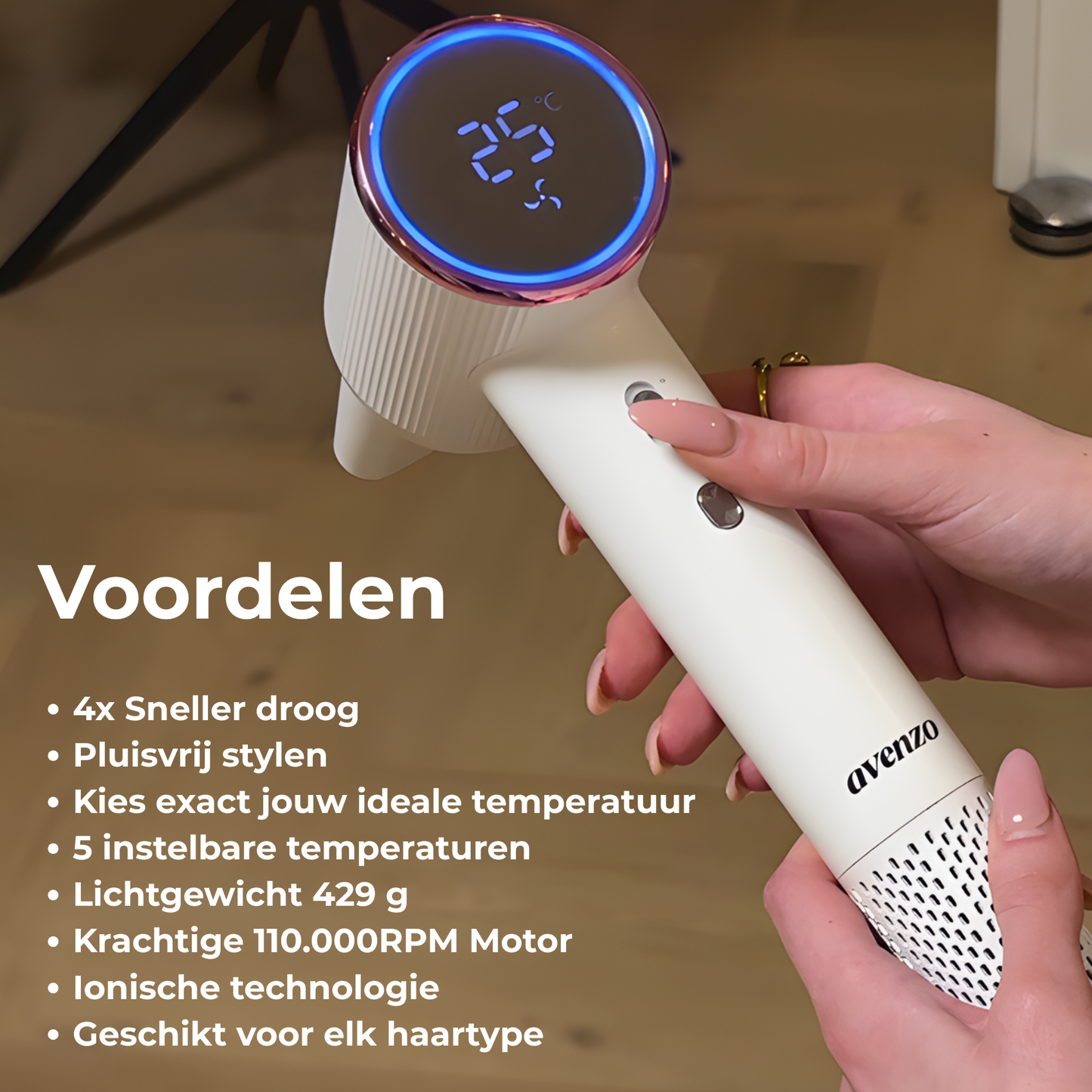 AVENZO FÖHN MET DIGITAAL DISPLAY - WIT/ROZE